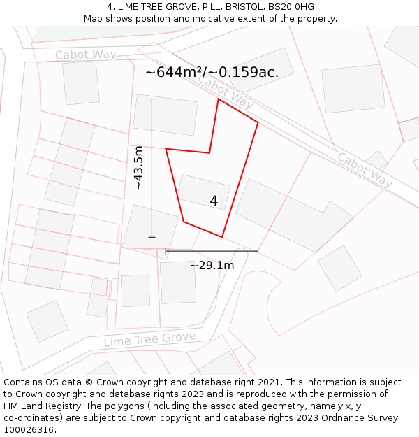 4, LIME TREE GROVE, PILL, BRISTOL, BS20 0HG: Plot and title map