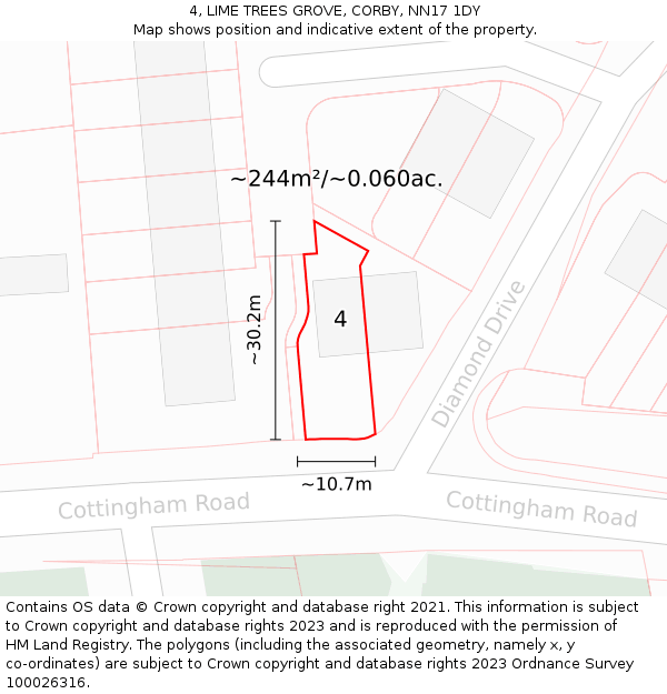 4, LIME TREES GROVE, CORBY, NN17 1DY: Plot and title map
