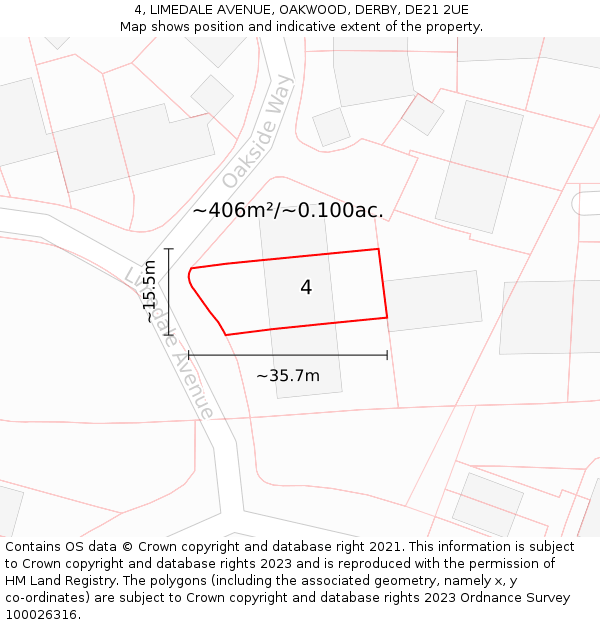 4, LIMEDALE AVENUE, OAKWOOD, DERBY, DE21 2UE: Plot and title map