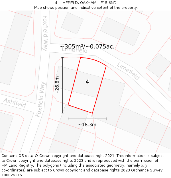 4, LIMEFIELD, OAKHAM, LE15 6ND: Plot and title map
