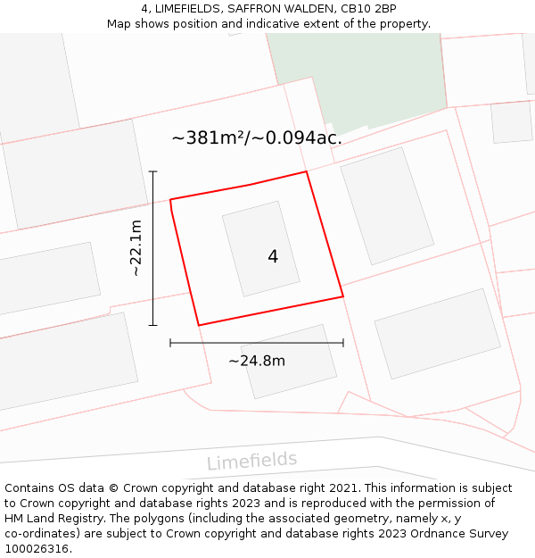 4, LIMEFIELDS, SAFFRON WALDEN, CB10 2BP: Plot and title map