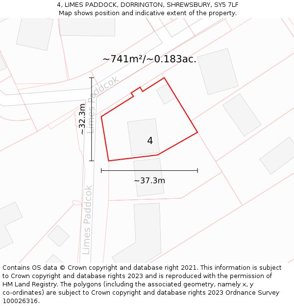4, LIMES PADDOCK, DORRINGTON, SHREWSBURY, SY5 7LF: Plot and title map
