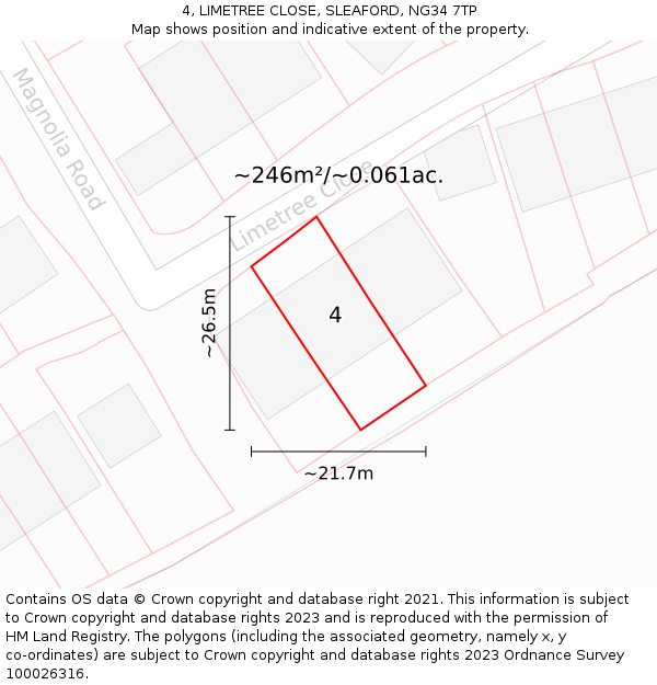 4, LIMETREE CLOSE, SLEAFORD, NG34 7TP: Plot and title map
