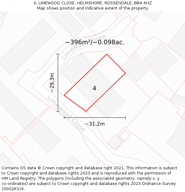 4, LIMEWOOD CLOSE, HELMSHORE, ROSSENDALE, BB4 4HZ: Plot and title map