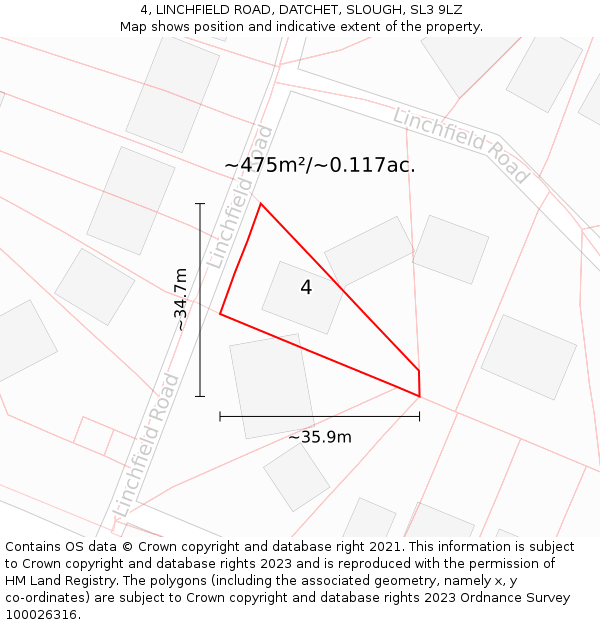 4, LINCHFIELD ROAD, DATCHET, SLOUGH, SL3 9LZ: Plot and title map