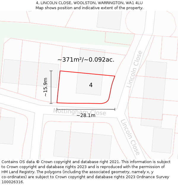 4, LINCOLN CLOSE, WOOLSTON, WARRINGTON, WA1 4LU: Plot and title map