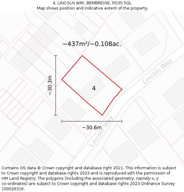 4, LINCOLN WAY, BEMBRIDGE, PO35 5QL: Plot and title map