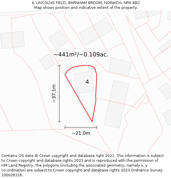 4, LINCOLNS FIELD, BARNHAM BROOM, NORWICH, NR9 4BZ: Plot and title map