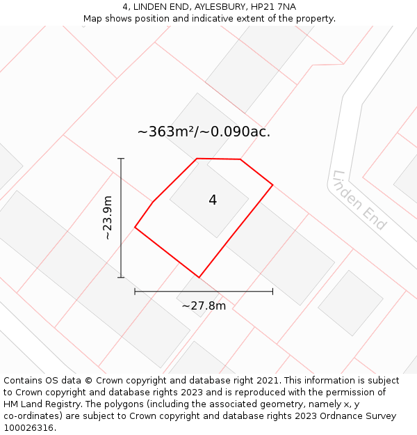 4, LINDEN END, AYLESBURY, HP21 7NA: Plot and title map
