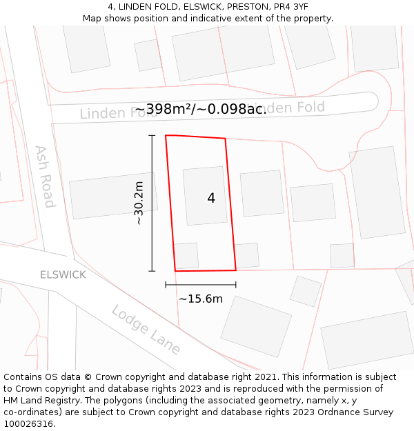 4, LINDEN FOLD, ELSWICK, PRESTON, PR4 3YF: Plot and title map