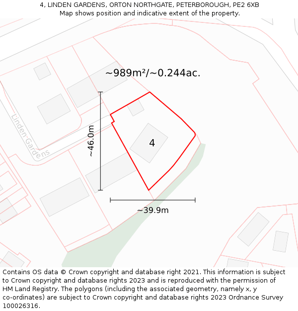 4, LINDEN GARDENS, ORTON NORTHGATE, PETERBOROUGH, PE2 6XB: Plot and title map