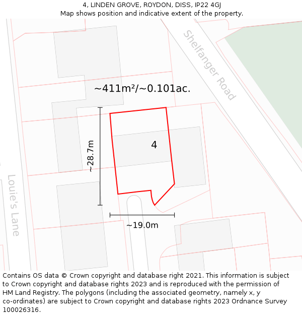 4, LINDEN GROVE, ROYDON, DISS, IP22 4GJ: Plot and title map