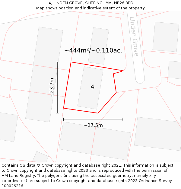4, LINDEN GROVE, SHERINGHAM, NR26 8PD: Plot and title map