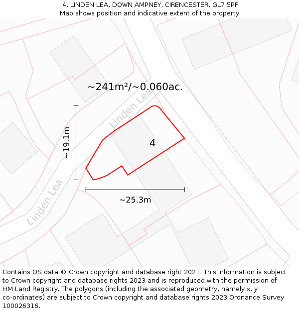 4, LINDEN LEA, DOWN AMPNEY, CIRENCESTER, GL7 5PF: Plot and title map