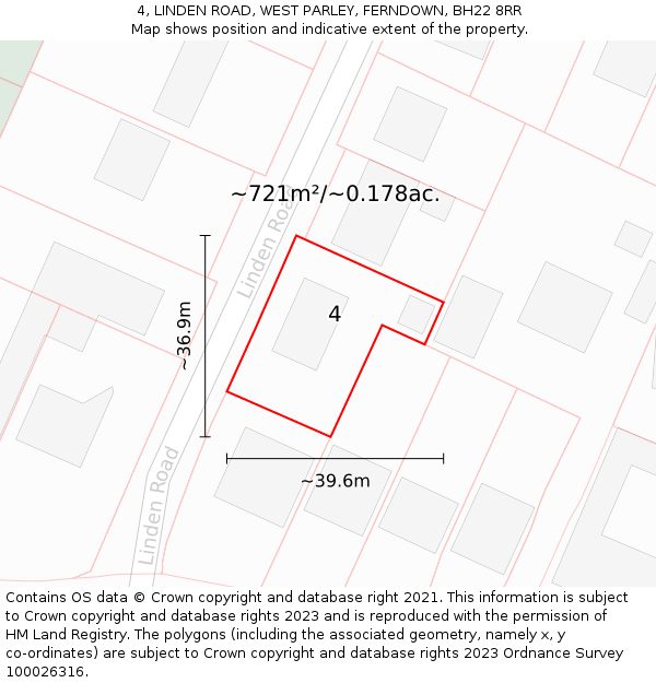 4, LINDEN ROAD, WEST PARLEY, FERNDOWN, BH22 8RR: Plot and title map