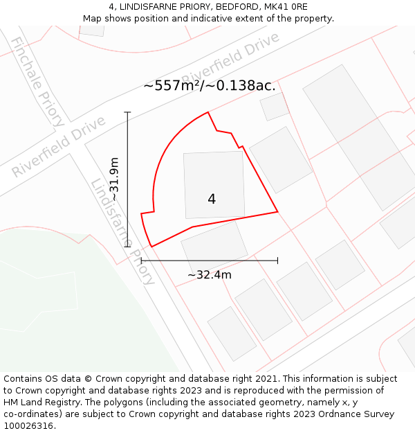 4, LINDISFARNE PRIORY, BEDFORD, MK41 0RE: Plot and title map
