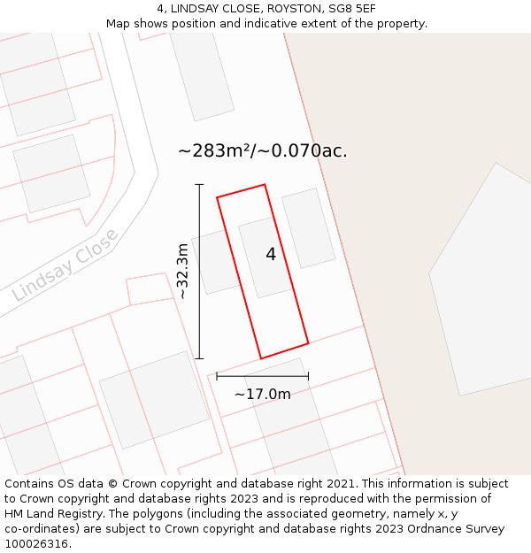 4, LINDSAY CLOSE, ROYSTON, SG8 5EF: Plot and title map