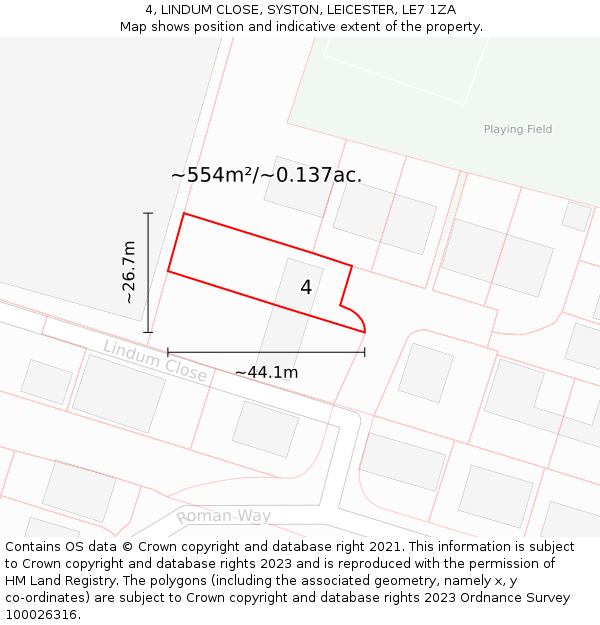 4, LINDUM CLOSE, SYSTON, LEICESTER, LE7 1ZA: Plot and title map