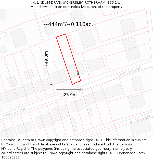 4, LINDUM DRIVE, WICKERSLEY, ROTHERHAM, S66 1JW: Plot and title map
