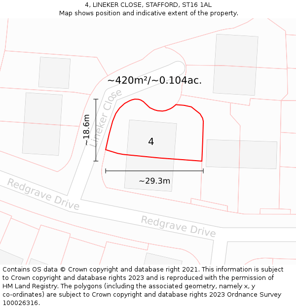 4, LINEKER CLOSE, STAFFORD, ST16 1AL: Plot and title map