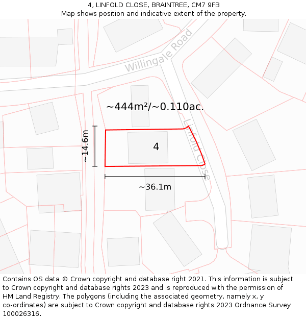 4, LINFOLD CLOSE, BRAINTREE, CM7 9FB: Plot and title map