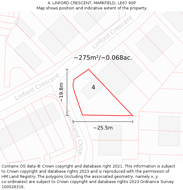 4, LINFORD CRESCENT, MARKFIELD, LE67 9SP: Plot and title map