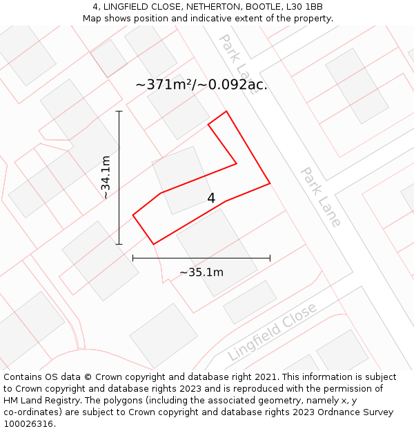 4, LINGFIELD CLOSE, NETHERTON, BOOTLE, L30 1BB: Plot and title map