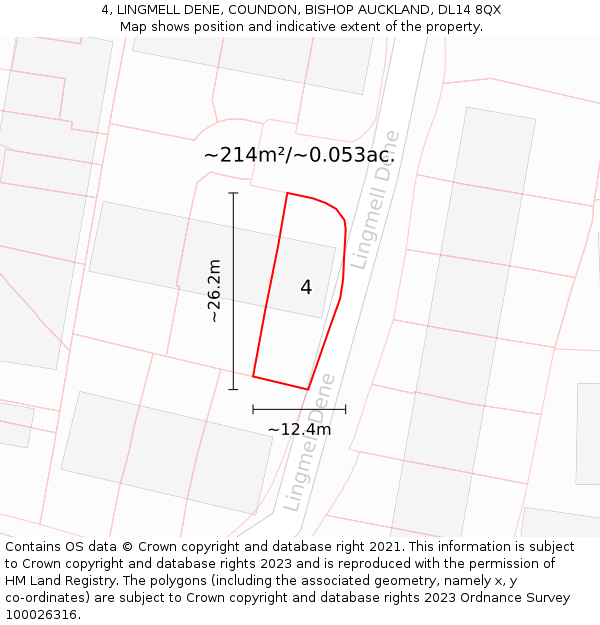 4, LINGMELL DENE, COUNDON, BISHOP AUCKLAND, DL14 8QX: Plot and title map