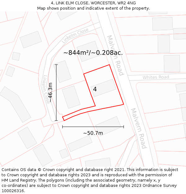 4, LINK ELM CLOSE, WORCESTER, WR2 4NG: Plot and title map