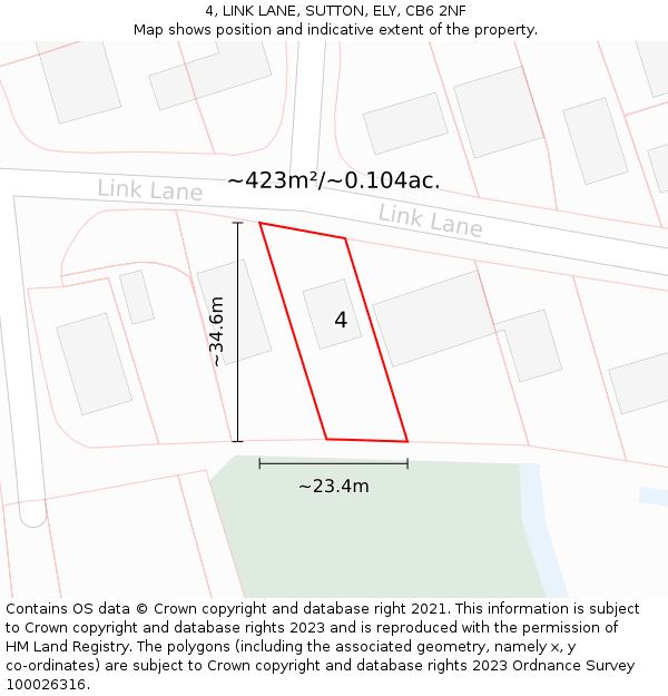 4, LINK LANE, SUTTON, ELY, CB6 2NF: Plot and title map