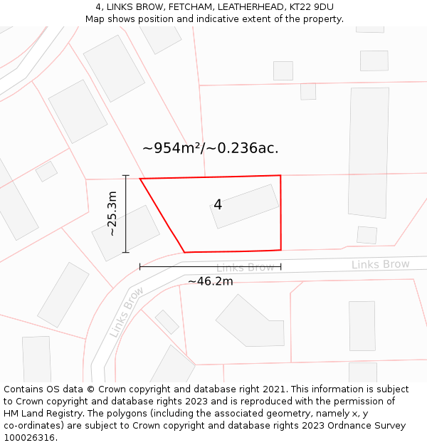 4, LINKS BROW, FETCHAM, LEATHERHEAD, KT22 9DU: Plot and title map