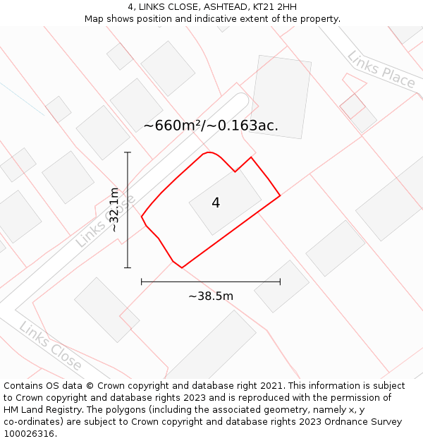 4, LINKS CLOSE, ASHTEAD, KT21 2HH: Plot and title map