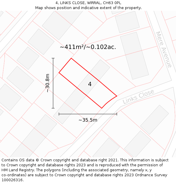 4, LINKS CLOSE, WIRRAL, CH63 0PL: Plot and title map