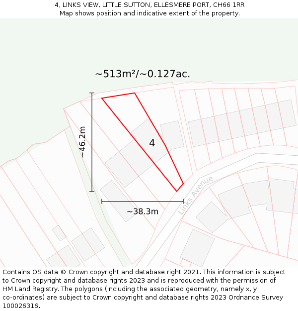 4, LINKS VIEW, LITTLE SUTTON, ELLESMERE PORT, CH66 1RR: Plot and title map