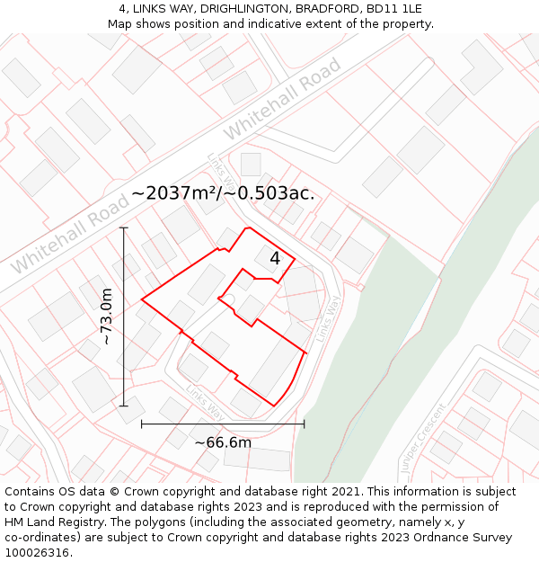 4, LINKS WAY, DRIGHLINGTON, BRADFORD, BD11 1LE: Plot and title map