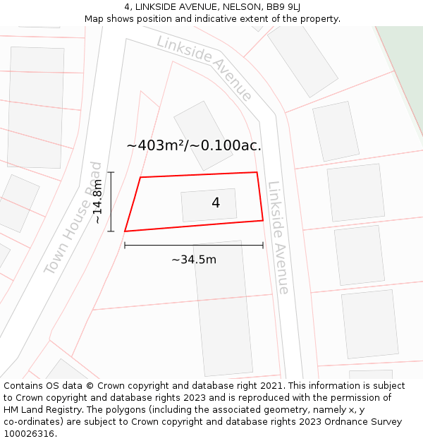 4, LINKSIDE AVENUE, NELSON, BB9 9LJ: Plot and title map