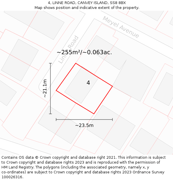 4, LINNE ROAD, CANVEY ISLAND, SS8 8BX: Plot and title map