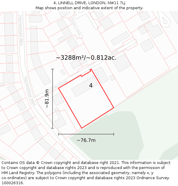 4, LINNELL DRIVE, LONDON, NW11 7LJ: Plot and title map