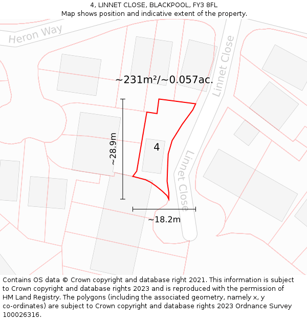 4, LINNET CLOSE, BLACKPOOL, FY3 8FL: Plot and title map