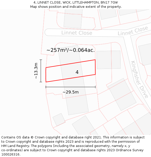 4, LINNET CLOSE, WICK, LITTLEHAMPTON, BN17 7GW: Plot and title map