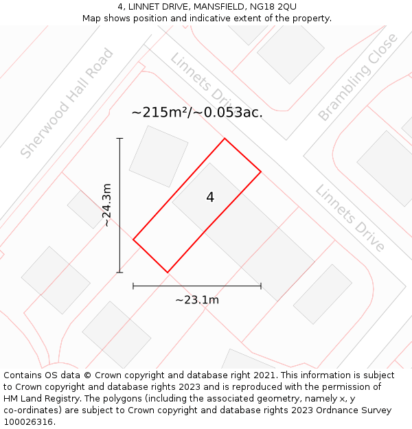 4, LINNET DRIVE, MANSFIELD, NG18 2QU: Plot and title map