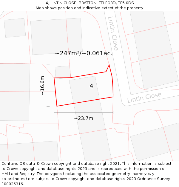 4, LINTIN CLOSE, BRATTON, TELFORD, TF5 0DS: Plot and title map