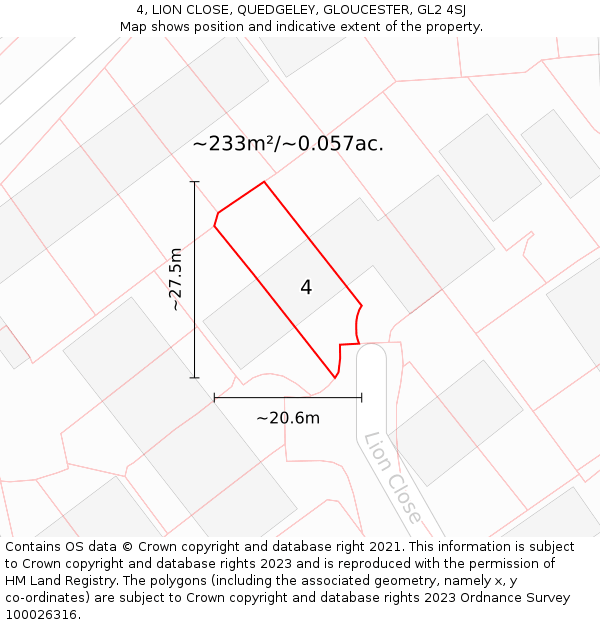 4, LION CLOSE, QUEDGELEY, GLOUCESTER, GL2 4SJ: Plot and title map