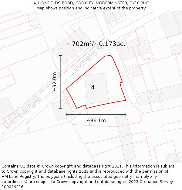 4, LIONFIELDS ROAD, COOKLEY, KIDDERMINSTER, DY10 3UG: Plot and title map