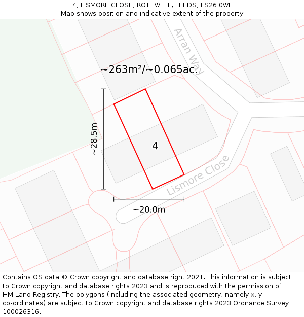 4, LISMORE CLOSE, ROTHWELL, LEEDS, LS26 0WE: Plot and title map