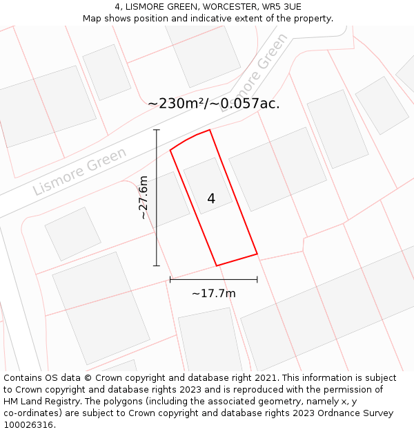 4, LISMORE GREEN, WORCESTER, WR5 3UE: Plot and title map
