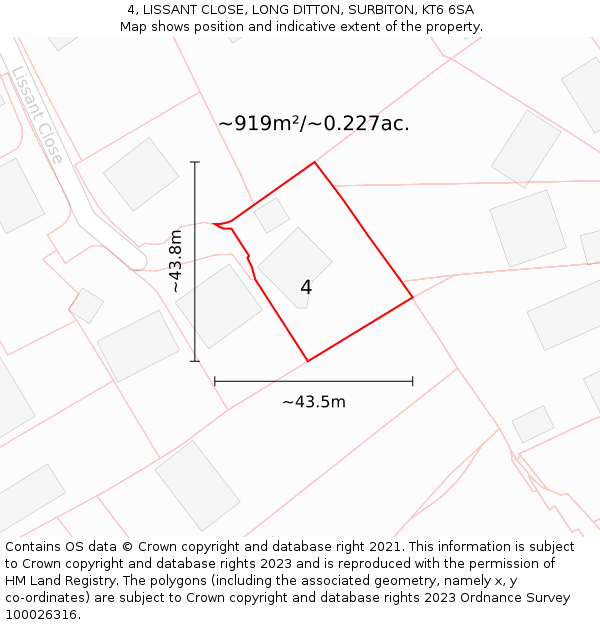 4, LISSANT CLOSE, LONG DITTON, SURBITON, KT6 6SA: Plot and title map