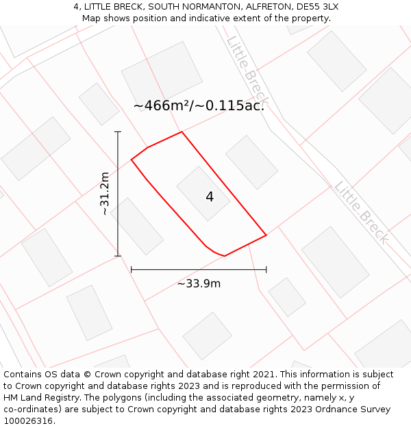 4, LITTLE BRECK, SOUTH NORMANTON, ALFRETON, DE55 3LX: Plot and title map