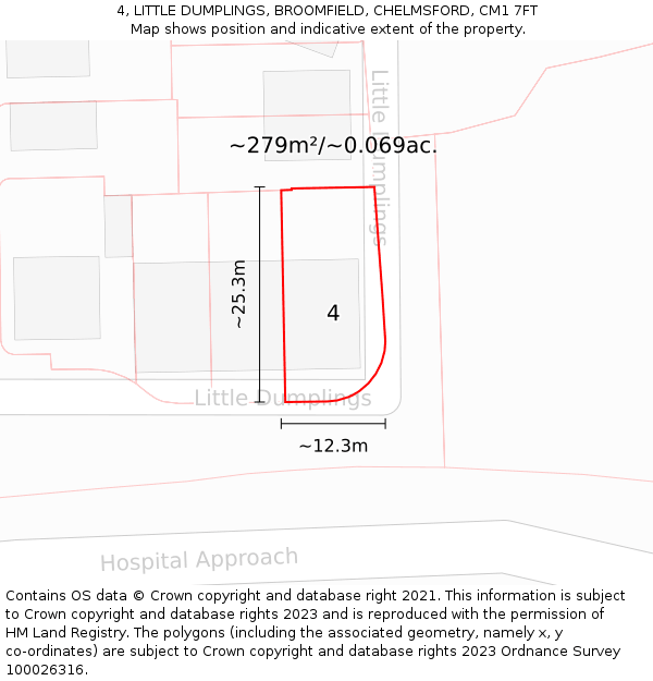 4, LITTLE DUMPLINGS, BROOMFIELD, CHELMSFORD, CM1 7FT: Plot and title map