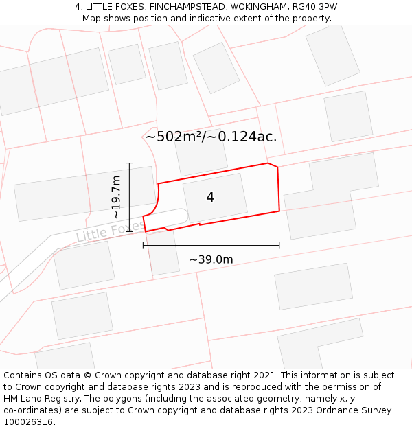 4, LITTLE FOXES, FINCHAMPSTEAD, WOKINGHAM, RG40 3PW: Plot and title map